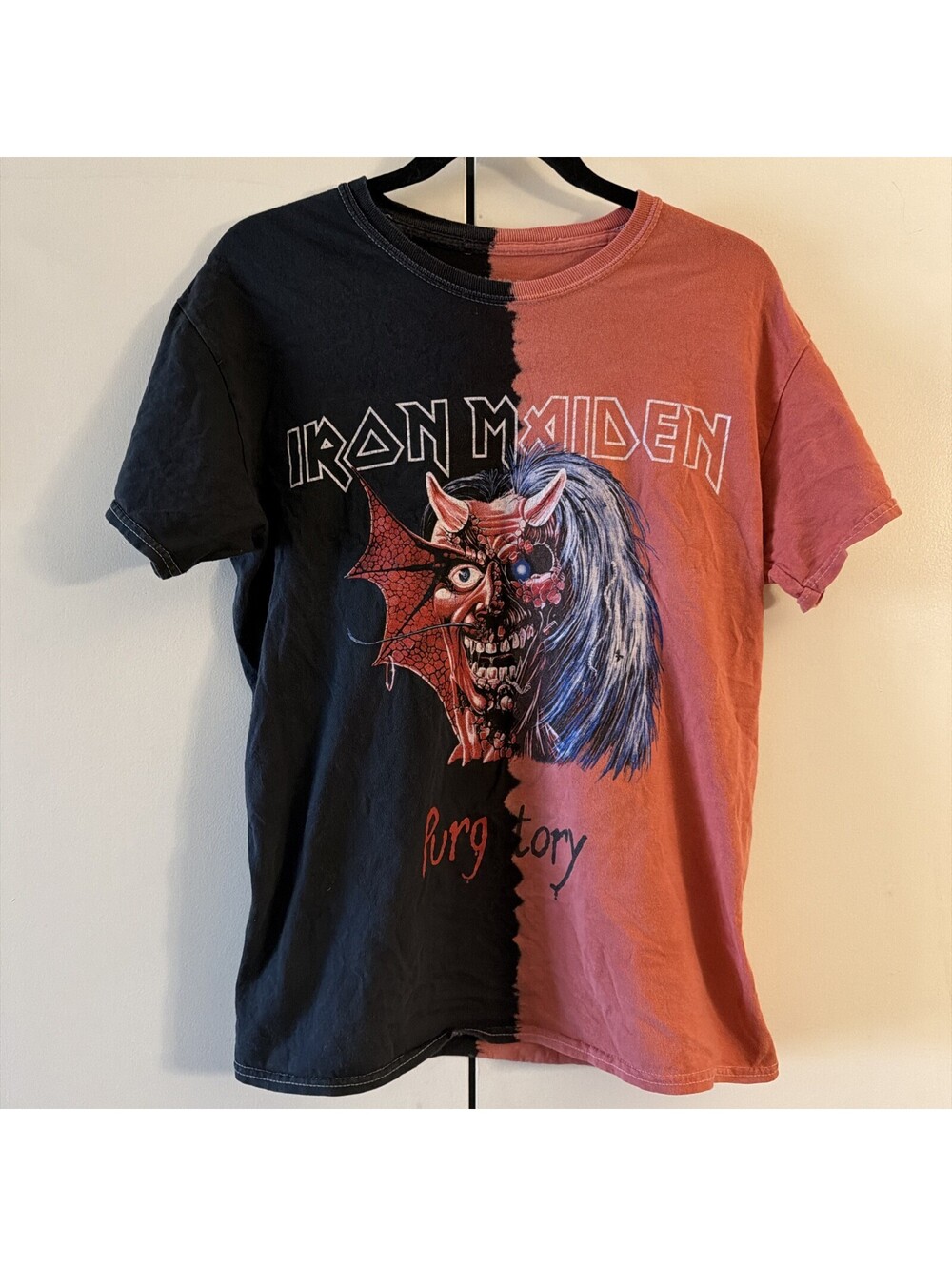 Iron Maiden Purgatory T Shirt Size M Split Dye Two Tone Black Pink Band Tee
